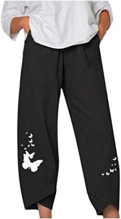 Kingspinner Capri Pants For Women Plus Size Capri Baggy Pants Casual Linen Long Pants Women Palazzo Lounge Pants -Peugeot Shop 4111QGPTTKL. AC