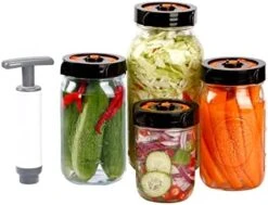 Glolaurge Fermentation Kit For Wide Mouth Mason Jars, 4 Pack Split-Type Fermenting Lids With 4 Weights And 1 Pump, Fermenter Starter Kit For Sauerkraut, Kimchi, Pickles, Fermented Vegetable -Peugeot Shop 41159cyVPtL. AC