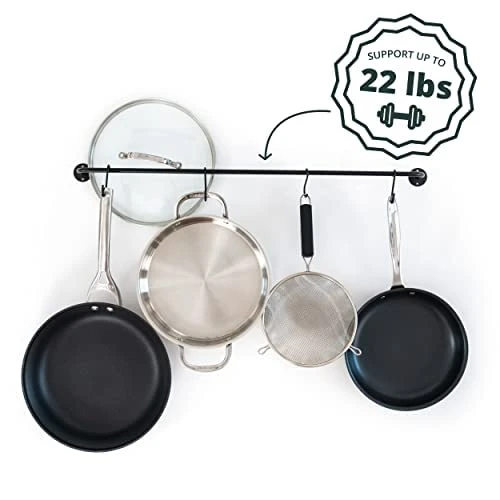 Greenco Pot And Pan Wall Mounted Rail Hanger Racks| Cookware Set And Storage Organization| 15-Hook Hanging Rack | Black Pots And Pans Organizer | Great For Kitchen Shelf 3 Greenco Pot And Pan Wall Mounted Rail Hanger Racks| Cookware Set And Storage Organization| 15-Hook Hanging Rack | Black Pots And Pans Organizer | Great For Kitchen Shelf - Image 3
