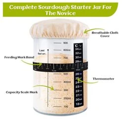 Sourdough Starter Jar Kit 1000ml - Large Glass Jar For Sourdough - Sourdough Starter Crock - Reusable Sour Dough Starter Jar With Thermometer, Silicone Scraper, Cloth Cover And Lid -Peugeot Shop 4119rQevrNL