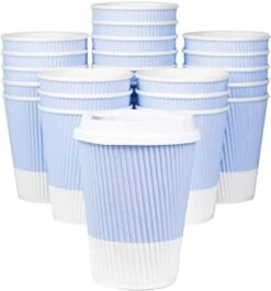 Disposable Coffee Cups With Lids - (80 Set) 12 Oz Paper To Go Coffee Cups With Resealable Lids Prevent Leaks! Travel Insulated Hot Beverage Drink Cup. Will Not Bend With Heat Or Burn Fingers -Peugeot Shop 411C g3BSL. AC