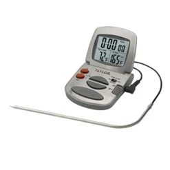 Taylor Programmable With Timer Instant Read Wired Probe Digital, Meat, Food, Grill BBQ Cooking Kitchen Thermometer, Stainless Steel