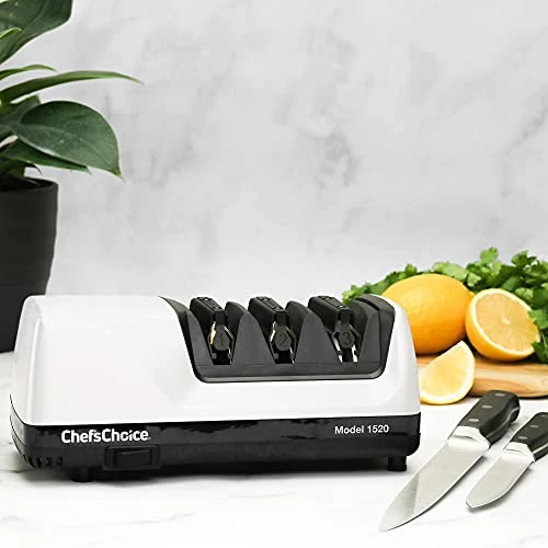 1520 Professional Electric Knife Sharpener For 20- And 15-Degree Straight-Edge And Serrated Knives, 3 Stage, White 4 1520 Professional Electric Knife Sharpener For 20- And 15-Degree Straight-Edge And Serrated Knives, 3 Stage, White - Image 4