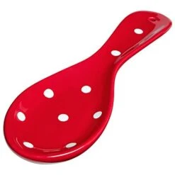 Handmade Red And White Polka Dot Ceramic Kitchen Cooking Spoon Rest | Pottery Utensil Holder | Housewarming Gift By City To Cottage®