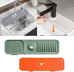 2Pcs Kitchen Sink Splash Guard, Faucet Mat For Kitchen Sink, Water Absorbent Pads Protector, Faucet Counter Sink For Kitchen, Bathroom, RV, Water Stains Preventer (Black&Gray) -Peugeot Shop 411Rg5p7deL. AC