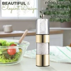 Mate Salt And Pepper Grinder - Easily Refillable Stainless Steel Pepper Mill Grinder With Real Marble Finish Top, Ceramic Blades, Adjustable Coarseness (White) -Peugeot Shop 411RlikAigL