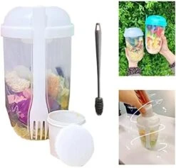 Zkosieng 2022 Keep Fit Salad Meal Shaker Cup With Fork And Dressing Holder, Fresh Washing Brush, Health Container, Portable Vegetable Breakfast To Take Away. (E-Pink+Green), 7.48×4.33×4.33in -Peugeot Shop 411S 4iVnuL. AC
