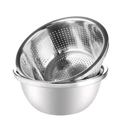 304 Stainless Steel Colander With Bowl Set Of 2, Kitchen Strainer, Washer, Drainer Basket With Basin For Vegetable, Fruits, Pasta, Salad Mixing, Food Prep, Heavy Duty & Dishwasher Safe