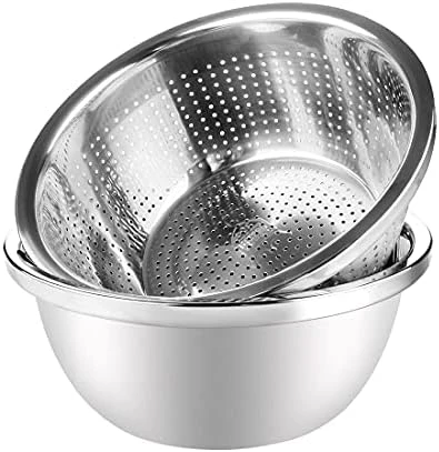 304 Stainless Steel Colander With Bowl Set Of 2, Kitchen Strainer, Washer, Drainer Basket With Basin For Vegetable, Fruits, Pasta, Salad Mixing, Food Prep, Heavy Duty & Dishwasher Safe 8 304 Stainless Steel Colander With Bowl Set Of 2, Kitchen Strainer, Washer, Drainer Basket With Basin For Vegetable, Fruits, Pasta, Salad Mixing, Food Prep, Heavy Duty & Dishwasher Safe - Image 8