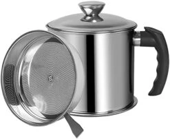 Bacon Grease Container With Strainer 1.3 L / 44 Oz Stainless Steel Cooking Oil Keeper With Lid And Tray Easy-Grip Handle Suitable For Storing Frying Oil And Cooking Grease (1.3, Silver) -Peugeot Shop 411izautCQL. AC