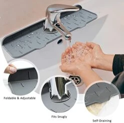 Silicone Faucet Mat For Kitchen Sink - Splash Guard,Sink Faucet Pad, ,Drain Drying Pad,Drying Mat Faucet,Foldable Silicone Faucet Splash Water Catcher Mat,Sink Draining Pad Behind Faucet(1 Pack Gray) -Peugeot Shop 411u7fvLczL