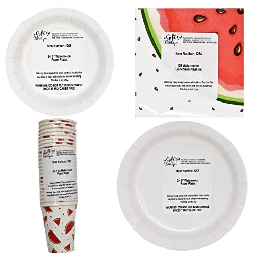Watermelon Party Supplies Tableware Set 24 9" Plates 24 7" Plate 24 9 Oz. Cups 50 Lunch Napkins Pink Green Melon Fruit Slice Disposable Paper Goods For Summer Picnic Baby Shower & Birthday Party Decor 6 Watermelon Party Supplies Tableware Set 24 9" Plates 24 7" Plate 24 9 Oz. Cups 50 Lunch Napkins Pink Green Melon Fruit Slice Disposable Paper Goods For Summer Picnic Baby Shower & Birthday Party Decor - Image 6