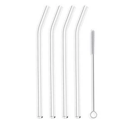 Clear Bent 9" X 9.5 Mm Made With Pride In The USA - Perfect Reusable Straw For Smoothies, Tea, Juice, Water, Essential Oils - 4 Pack With Cleaning Brush
