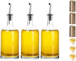 Olive Oil And Vinegar Cruet Small Wine Dispenser Glass Bottles 6 Oz (200ml) With Stainless Steel Spout,3 - Pack -Peugeot Shop 412578EA9FL. AC