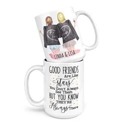 Custom Best Friend Coffee Mug For Women - Long Distance Friendship - Choose Hair - Skin Color Personalized Cup W Names For Besties, Bff, Good Friends Birthday - Moving Away, Galentines Day Gifts