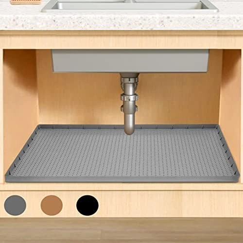 DIRZA Under Sink Mat For Kitchen Waterproof 34" X 22" Flexible Silicone Under Sink Tray For Drips, Leaks, Spills,1" Height Hold Up To 3.3 Gallons Of Water Black 10 DIRZA Under Sink Mat For Kitchen Waterproof 34" X 22" Flexible Silicone Under Sink Tray For Drips, Leaks, Spills,1" Height Hold Up To 3.3 Gallons Of Water Black - Image 10