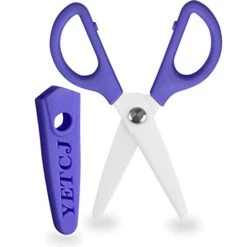 Baby Food Scissors, Portable Ceramic Shears For Kitchen, Classrom, Craft, Pet Care, Pizza, Vegetable, Safety Food Scissors For Baby Toddler, With Cover (Purple)