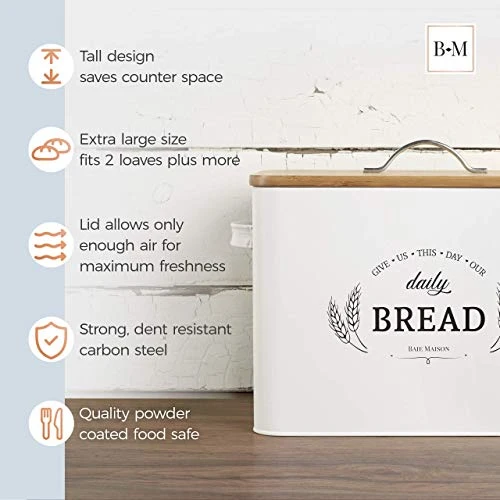 Extra Large White Farmhouse Bread Box For Kitchen Countertop - Breadbox Holder Fits 2+ Loaves - Bread Storage Container Bin - Rustic Bread Keeper Vintage Metal Kitchen Decor For Counter 3 Extra Large White Farmhouse Bread Box For Kitchen Countertop - Breadbox Holder Fits 2+ Loaves - Bread Storage Container Bin - Rustic Bread Keeper Vintage Metal Kitchen Decor For Counter - Image 3