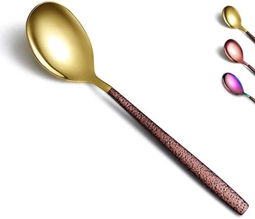 Dinner Spoon Set Of 4 With Moon Surface Handle And Shiny Rose Gold Mouth, Stainless Steel Copper Spoons Silverware Set Dishwasher Safe 8 Dinner Spoon Set Of 4 With Moon Surface Handle And Shiny Rose Gold Mouth, Stainless Steel Copper Spoons Silverware Set Dishwasher Safe - Image 8