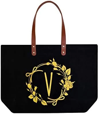 ELEGANTPARK Personalized Birthday Gifts For Women Mom Friend Sister Teacher Appreciation Gifts Monogrammed Gifts Initial Tote Bag Present Bag Black Canvas Tote Bag With Pocket Gold Letter I 9 ELEGANTPARK Personalized Birthday Gifts For Women Mom Friend Sister Teacher Appreciation Gifts Monogrammed Gifts Initial Tote Bag Present Bag Black Canvas Tote Bag With Pocket Gold Letter I - Image 9