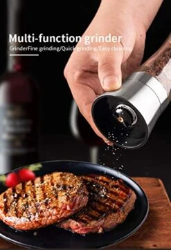 Salt And Pepper Grinders With Silicon Stand - Tall Salt And Pepper Shakers With Ceramic Spice Grinder Mill For Adjustable Coarseness - Brushed Stainless Steel And Glass Body Mill Set -Peugeot Shop 412mufiOwJL