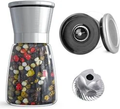 Professional Pepper Grinder - With Germany Hardened Carbon Steel Mechanism Rotor, Refillable Pepper Mill 6OZ Glass Adjust Coarseness (1PCS-Sliver-304） -Peugeot Shop 412nV YB yL. AC