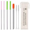 Metal Straws Reusable Stainless Steel Straws Bubble Tea Drinking With Silicone Tip And Carrying Pack 5 Set - Mix Wide Straw 2 Cleaning Brush And A Portable Bag (Silver)