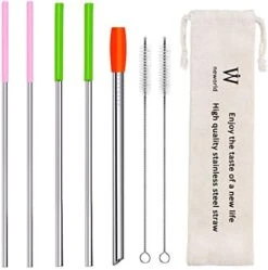 Metal Straws Reusable Stainless Steel Straws Bubble Tea Drinking With Silicone Tip And Carrying Pack 5 Set - Mix Wide Straw 2 Cleaning Brush And A Portable Bag (Silver) -Peugeot Shop 412rsE1NEzL. AC