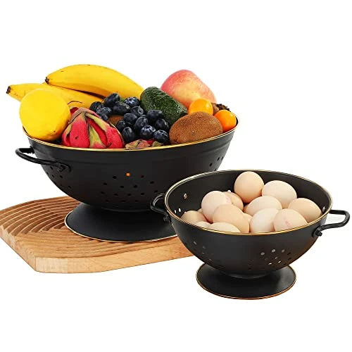 Metal Colander Set Of 2, Strainer Basket With Handles Perfect For Spaghetti, Pasta, Berry, Vegetable, Fruit, Solid Base Powder Coated Self-draining Kitchen Colander Bowel, 3.5 & 5 Qt, Matte Black 6 Metal Colander Set Of 2, Strainer Basket With Handles Perfect For Spaghetti, Pasta, Berry, Vegetable, Fruit, Solid Base Powder Coated Self-draining Kitchen Colander Bowel, 3.5 & 5 Qt, Matte Black - Image 6