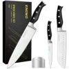 Chef Knife Ultra Sharp Kitchen Knife Set 3 PCS,Premium German Stainless Steel Knife With Finger Guard Clad Dimple,Ergonomic Handle And Gift Box