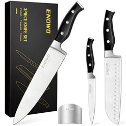 Chef Knife Ultra Sharp Kitchen Knife Set 3 PCS,Premium German Stainless Steel Knife With Finger Guard Clad Dimple,Ergonomic Handle And Gift Box