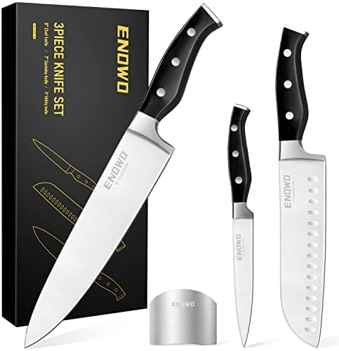 Chef Knife Ultra Sharp Kitchen Knife Set 3 PCS,Premium German Stainless Steel Knife With Finger Guard Clad Dimple,Ergonomic Handle And Gift Box 7 Chef Knife Ultra Sharp Kitchen Knife Set 3 PCS,Premium German Stainless Steel Knife With Finger Guard Clad Dimple,Ergonomic Handle And Gift Box - Image 7