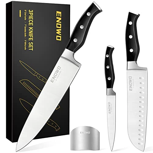 Chef Knife Ultra Sharp Kitchen Knife Set 3 PCS,Premium German Stainless Steel Knife With Finger Guard Clad Dimple,Ergonomic Handle And Gift Box 1 Chef Knife Ultra Sharp Kitchen Knife Set 3 PCS,Premium German Stainless Steel Knife With Finger Guard Clad Dimple,Ergonomic Handle And Gift Box