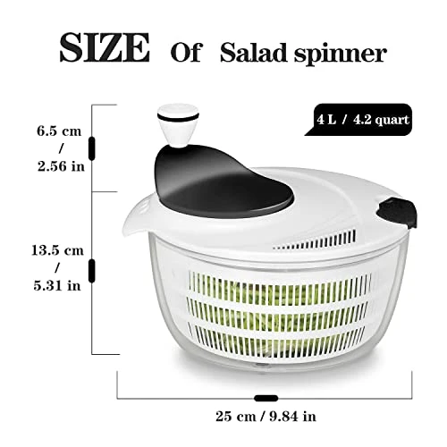 Ourokhome Salad Spinner Lettuce Dryer, Rotary Veggie Washer With Compact Bowl And Colander, Easy To Clean, Wash, Dry Vegetables, Fruits, Lettuce, Greens, Lockable Lid, 4L, White 3 Ourokhome Salad Spinner Lettuce Dryer, Rotary Veggie Washer With Compact Bowl And Colander, Easy To Clean, Wash, Dry Vegetables, Fruits, Lettuce, Greens, Lockable Lid, 4L, White - Image 3