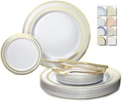 " OCCASIONS " 600 Pcs Set & 120 Guest Wedding Disposable Plastic Plate & Silverware Combo Set (Ivory & Gold Rim Plates, Gold Silverware) 27 " OCCASIONS " 600 Pcs Set & 120 Guest Wedding Disposable Plastic Plate & Silverware Combo Set (Ivory & Gold Rim Plates, Gold Silverware) -Peugeot Shop 413AirkjbaL. AC 1