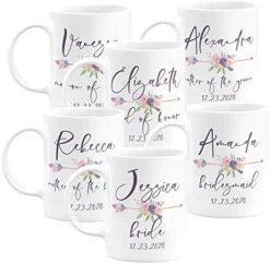 Et Of 6 - Personalized Bridesmaid Coffee Mug Gifts W/Free Customization - 15oz Ceramic Mug - Matron Of Honor, Mother Of The Bride, Maid Of Honor, Bridesmaid Gifts, Bachelorette Gift - Floral -Peugeot Shop 413Bohx9xvL. AC