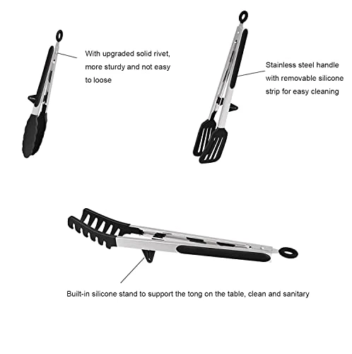 4 Pack Silicone Kitchen Cooking Tongs Set, Stainless Steel Nonstick Food Tong With BPA Free Silicone Tips For Serving Pasta Spaghetti Steak Pie Pizza Salad Vegetable Fruit Grilling BBQ Buffet 9" & 12" 4 4 Pack Silicone Kitchen Cooking Tongs Set, Stainless Steel Nonstick Food Tong With BPA Free Silicone Tips For Serving Pasta Spaghetti Steak Pie Pizza Salad Vegetable Fruit Grilling BBQ Buffet 9" & 12" - Image 4