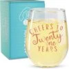 21st Birthday Stemless Wine Glass Gifts For Women - Cheers To 21 Years Old Wine Glass Birthday Present - Rose Gold Print Perfect For Women, Friend, Sister Turning Twenty One - 17 Oz