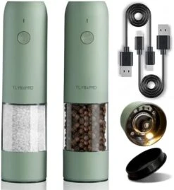 Electric Salt And Pepper Grinder Set With USB Rechargeable, Automatic One Hand Operation With Adjustable Coarseness, Pepper Mill Grinder Refillable With LED Light, Kitchen Gadgets (2 Packs, Blue-Grey) 13 Electric Salt And Pepper Grinder Set With USB Rechargeable, Automatic One Hand Operation With Adjustable Coarseness, Pepper Mill Grinder Refillable With LED Light, Kitchen Gadgets (2 Packs, Blue-Grey) -Peugeot Shop 413NWdOFYmL. AC