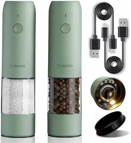 Electric Salt And Pepper Grinder Set With USB Rechargeable, Automatic One Hand Operation With Adjustable Coarseness, Pepper Mill Grinder Refillable With LED Light, Kitchen Gadgets (2 Packs, Blue-Grey) 7 Electric Salt And Pepper Grinder Set With USB Rechargeable, Automatic One Hand Operation With Adjustable Coarseness, Pepper Mill Grinder Refillable With LED Light, Kitchen Gadgets (2 Packs, Blue-Grey) - Image 7