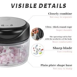 Manual Food Chopper Vegetable, ZHANG XIAO QUAN Hand Pull String Garlic Mincer Onion Cutter For Veggies, Ginger, Fruits, Nuts, Herbs, Durable BPA Free Food Safe Material -Peugeot Shop 413TJ2Gub2L