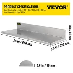 VEVOR 2 Pcs Stainless Steel Wall Shelf Max Load Capacity 44 Lbs, Shelf For Wall Mount 8.6'' X 24'' With Stand For Kitchen Living Room Garage Workshop Home And Commercial Use -Peugeot Shop 413XHbODyfL