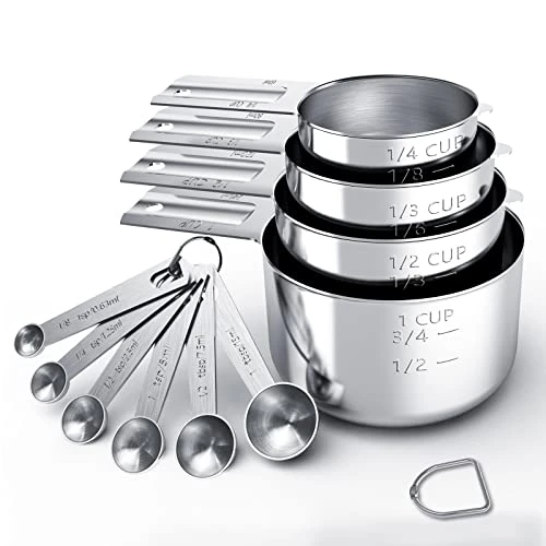 Stainless Steel Measuring Cups & Spoons Set, Cups And Spoons,Kitchen Gadgets For Cooking & Baking (Sliver-4+6) 1 Stainless Steel Measuring Cups & Spoons Set, Cups And Spoons,Kitchen Gadgets For Cooking & Baking (Sliver-4+6)