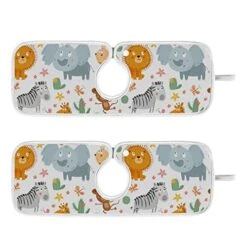 Kcldeci 2 Pack Faucet Mat Splash Guard For Kitchen Sink,Elephant Zebra Monkey Giraffe 30x5 Inch Faucet Handle Drip Catcher Tray Absorbent Mat Fast Dry Mat For Kitchen, Bathroom