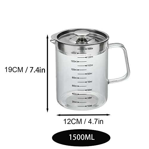 Glass Bacon Grease Container,Transparent Glass Grease Strainer,1.5/1.58 Quart LCooking Oil Storage Grease Keeper Bacon Grease Container With Strainer (1.5/1.58 Quart) 5 Glass Bacon Grease Container,Transparent Glass Grease Strainer,1.5/1.58 Quart LCooking Oil Storage Grease Keeper Bacon Grease Container With Strainer (1.5/1.58 Quart) - Image 5