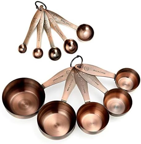 Copper Measuring Cups And Spoons Set, Stainless Steel 10 Piece Set, Stackable 5 Measuring Cups And 5 Measuring Spoons With 2 Rings, Antique Copper Plated 6 Copper Measuring Cups And Spoons Set, Stainless Steel 10 Piece Set, Stackable 5 Measuring Cups And 5 Measuring Spoons With 2 Rings, Antique Copper Plated - Image 6