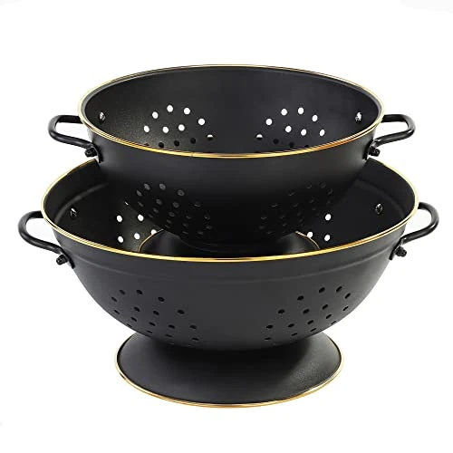 Metal Colander Set Of 2, Strainer Basket With Handles Perfect For Spaghetti, Pasta, Berry, Vegetable, Fruit, Solid Base Powder Coated Self-draining Kitchen Colander Bowel, 3.5 & 5 Qt, Matte Black 1 Metal Colander Set Of 2, Strainer Basket With Handles Perfect For Spaghetti, Pasta, Berry, Vegetable, Fruit, Solid Base Powder Coated Self-draining Kitchen Colander Bowel, 3.5 & 5 Qt, Matte Black