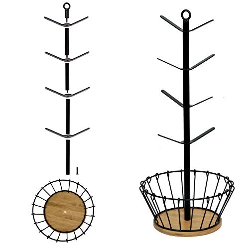 Drying Storage Rack Holder Home Storage Mug Hooks Multipurpose Display Stand Metal Tree Shape Mug Coffee Cups Stand With 8 Hooks-Bamboo Base With Coffee Basket 6 Drying Storage Rack Holder Home Storage Mug Hooks Multipurpose Display Stand Metal Tree Shape Mug Coffee Cups Stand With 8 Hooks-Bamboo Base With Coffee Basket - Image 6