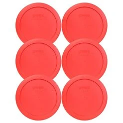 Pyrex 7201-PC 4-Cup Red Plastic Food Storage Lid, Made In USA - 6 Pack