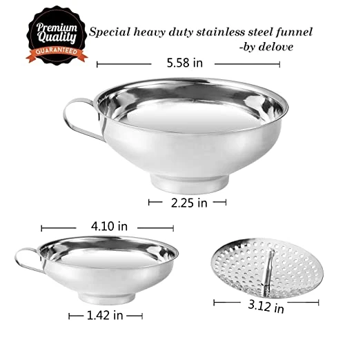 Delove Canning Funnel With Strainer For Wide And Regular Mason Jars - Wide-Mouth Funnels For Kitchen Use - Canning Supplies Kit - Stainless Steel - 3 Pack (Small And Large), (wide Funnel Set) 1 Delove Canning Funnel With Strainer For Wide And Regular Mason Jars - Wide-Mouth Funnels For Kitchen Use - Canning Supplies Kit - Stainless Steel - 3 Pack (Small And Large), (wide Funnel Set)